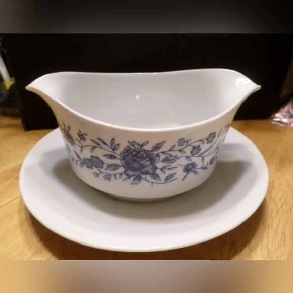 Sauce boat with attached plate-blue brocade-Elite-Japan - Picture 4 of 5